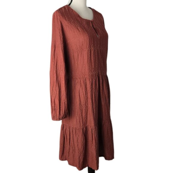 Old Navy Copper Embroidered Tiered-Hem Long Sleeve Swing Dress L - Picture 6 of 9